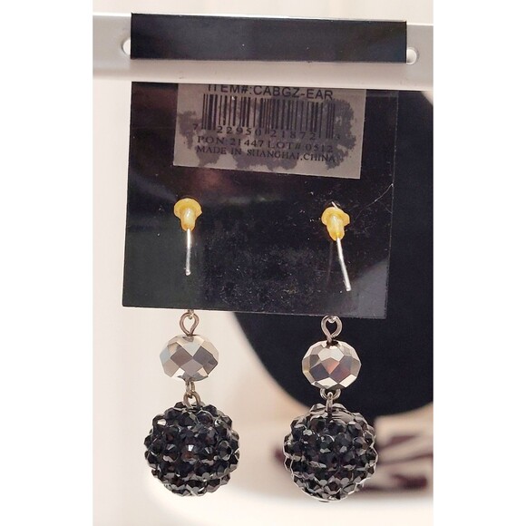 Earrings 'Snowball Glitz' BLACK Colored Bead NWT Hypoallergenic - Picture 3 of 4